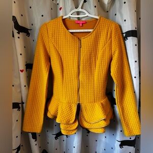 Xtaren Yellow Quilted Peplum Blazer